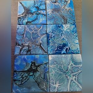 6 handpainted ceramic tiles